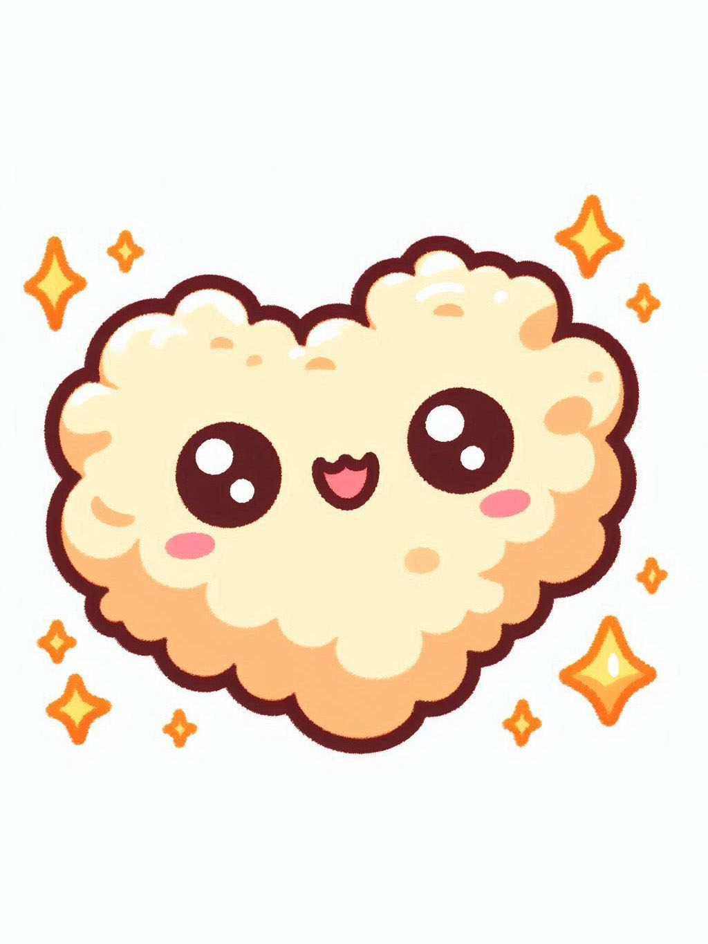Thanksgiving love drawing ideas featuring a cute heart-shaped mashed potato with smiling eyes and sparkles around it, symbolizing warmth and joy.